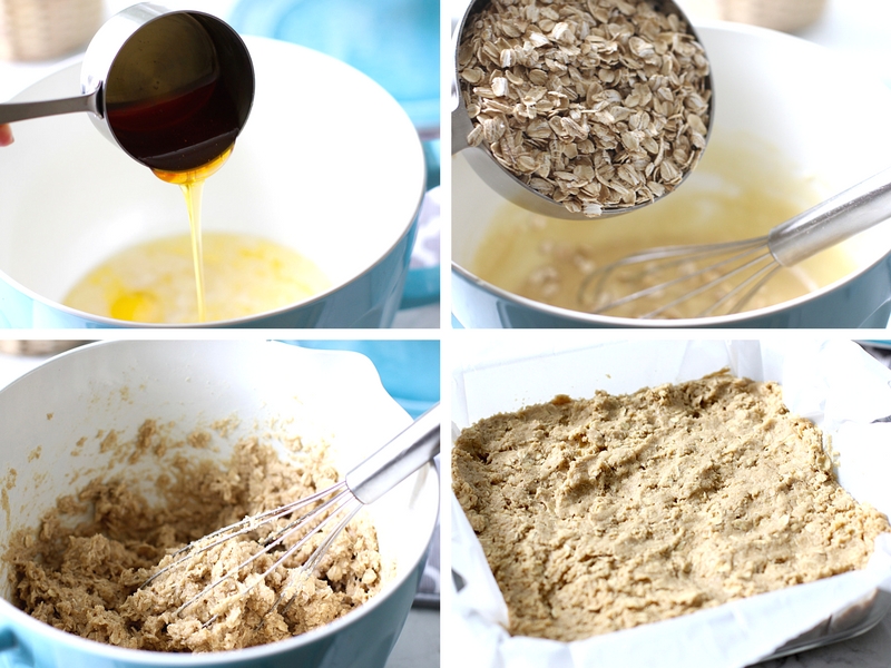 The steps for making easy oatmeal bars. 