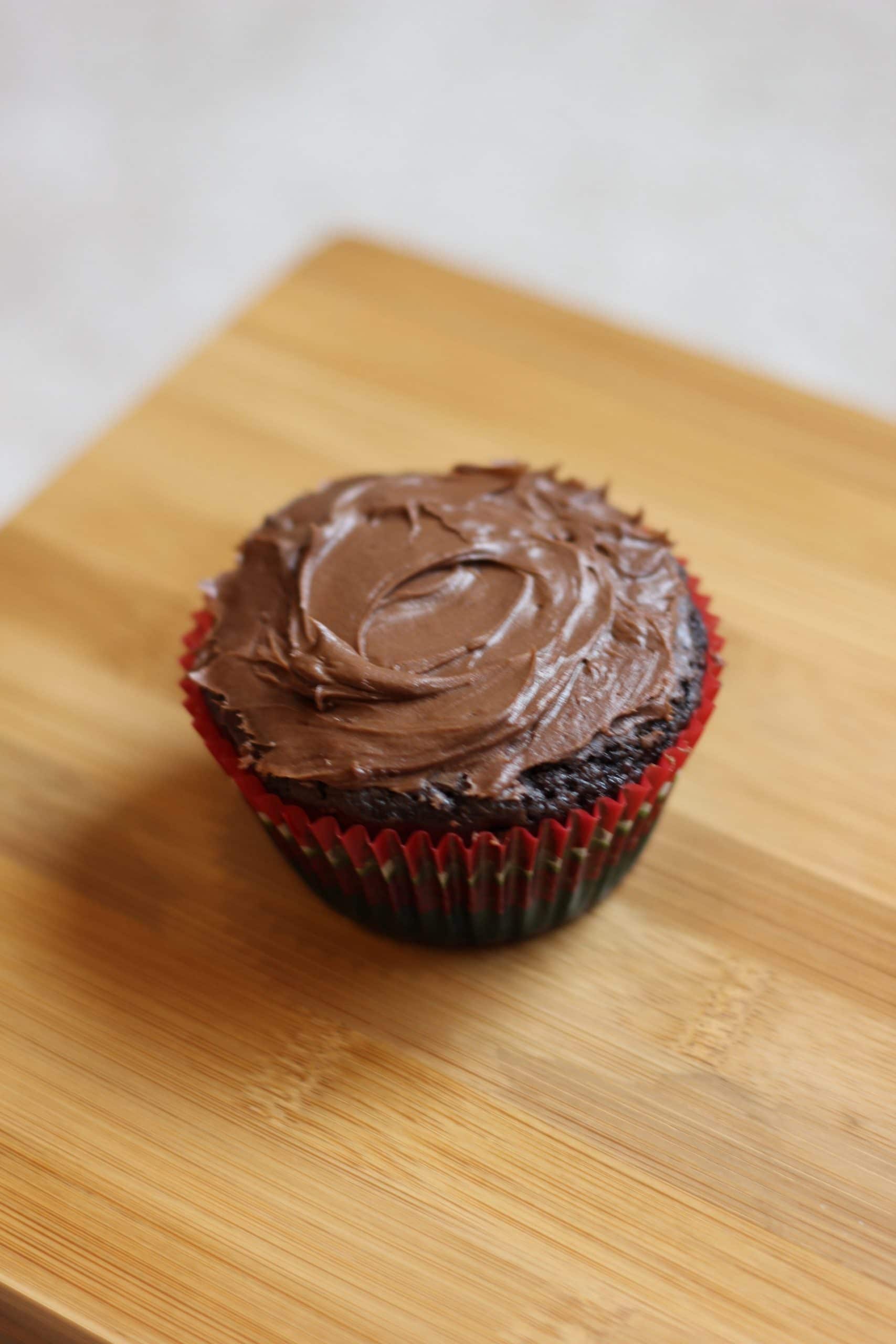 cupcake with chocolate frosting.