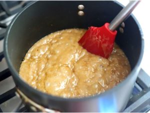 Butter and sugar starting to form caramel.