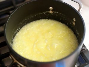 Butter and sugar cooking in pan