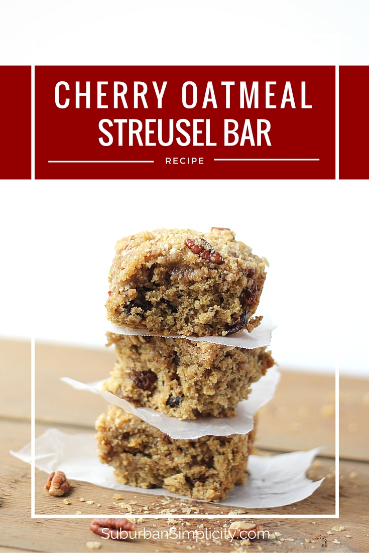 Cherry Oatmeal Streusel Bars are a healthy snack or treat for your family! Enjoy this easy recipe for breakfast or anytime of the day! 