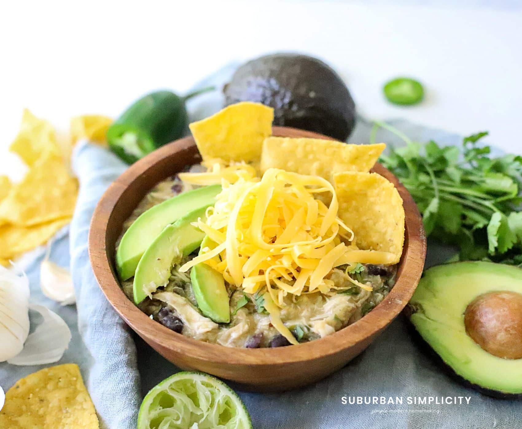 Chicken enchilada soup in a bowl