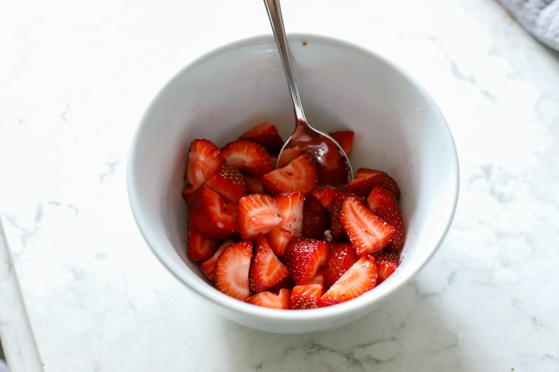 Cut strawberries in a bowl