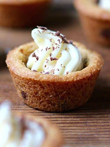 Chocolate Chip Cookie Cup with cream cheese filling.