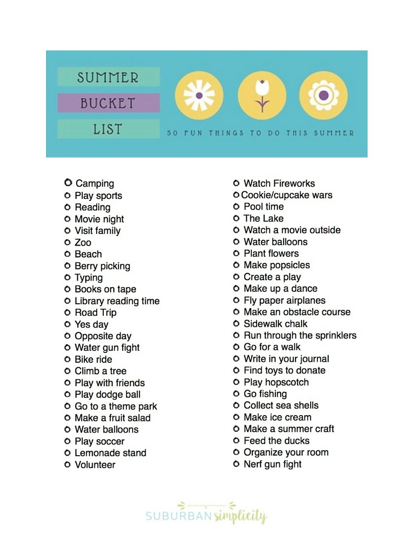 Summer Bucket List Printable