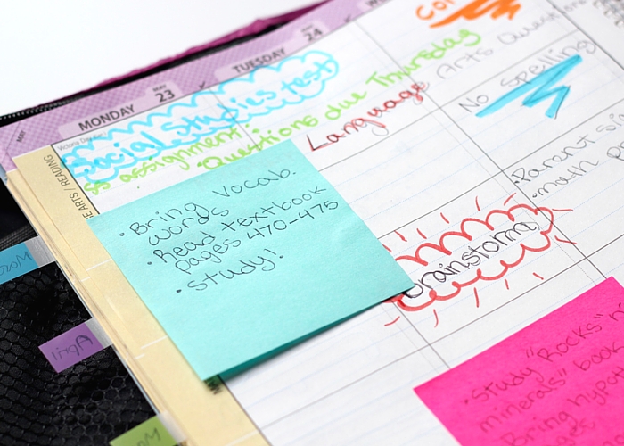 Back to School Organization - Post-It Notes in binder