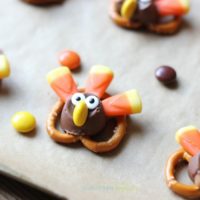 Candy Pretzel Turkey Bites on a tray.