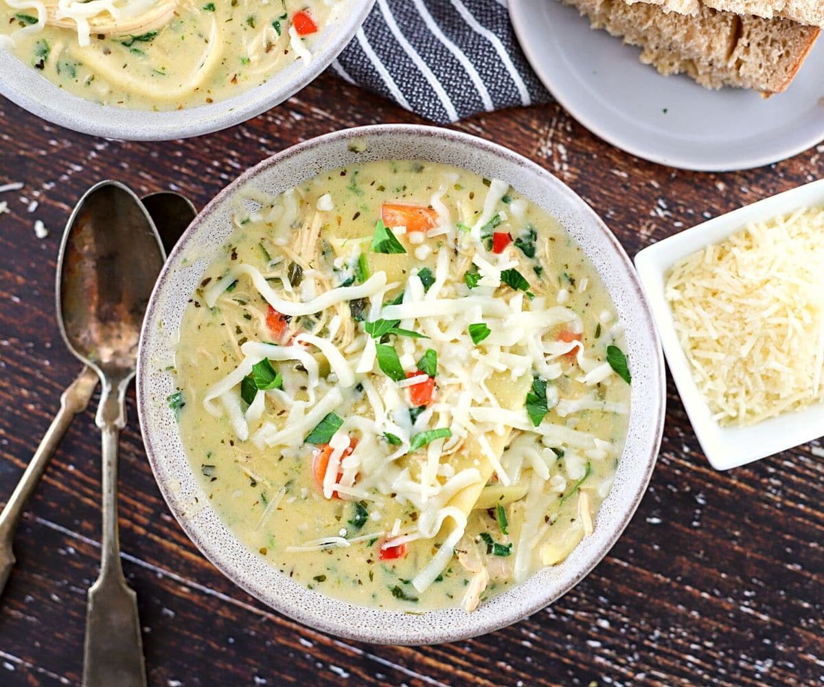 bowl with white lasagna soup.