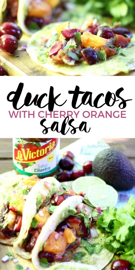 Duck Tacos with Cherry Orange Salsa is a flavorful summer dinner recipe that'll wow your tastebuds. Sweet cherries, tart citrus, avocado, onions and chiles make the dish come alive!