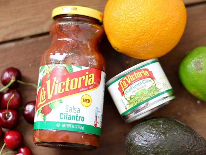 La Victoria Salsa Cilantro and Diced Green Chiles. Cherries, citrus fruit, and avocado.