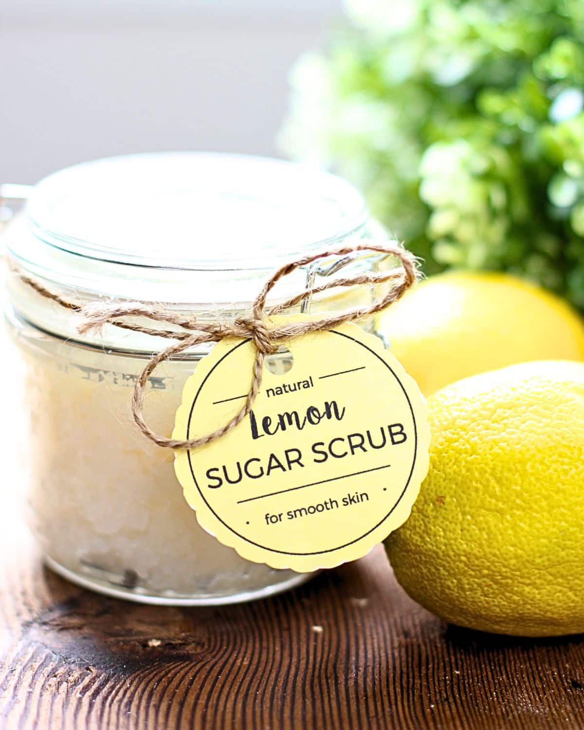 A jar of lemon sugar scrub.