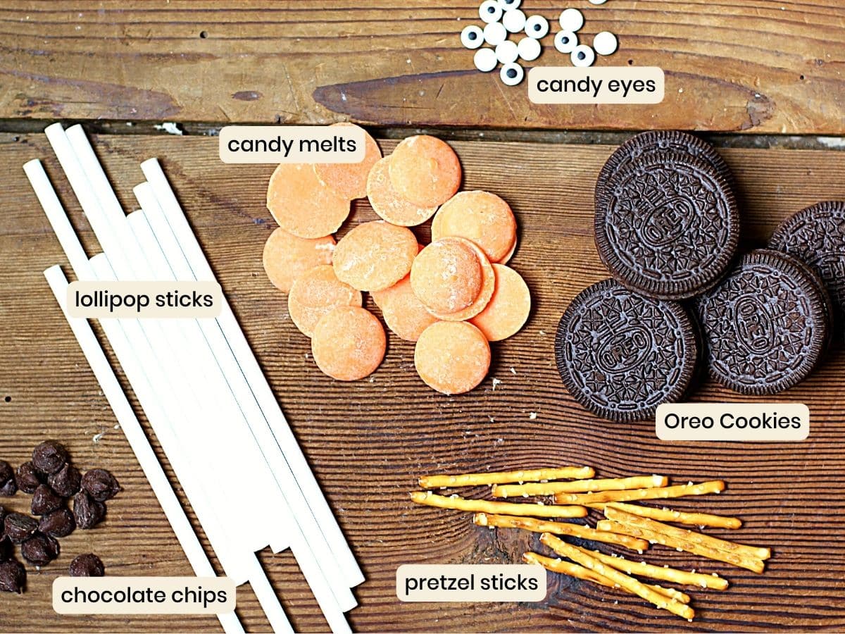 Ingredients to make Oreo Cookie Pumpkin pops.