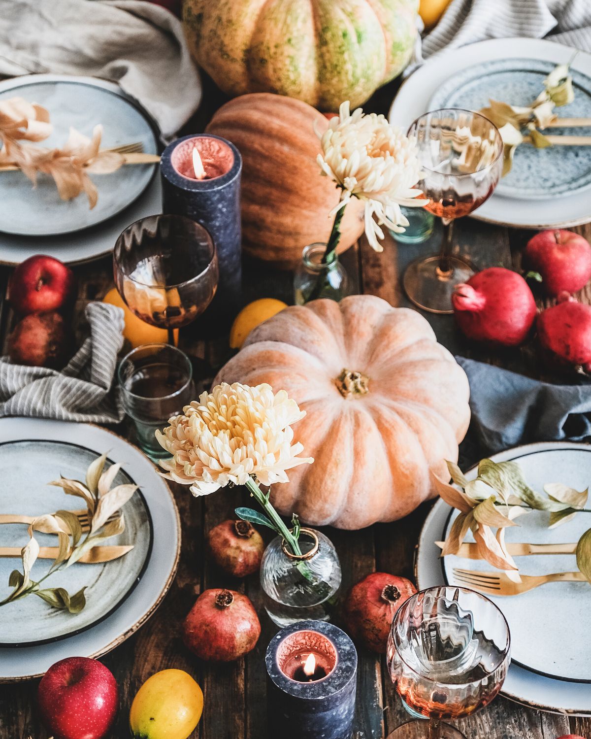 Table set for Thanksgiving dinner.