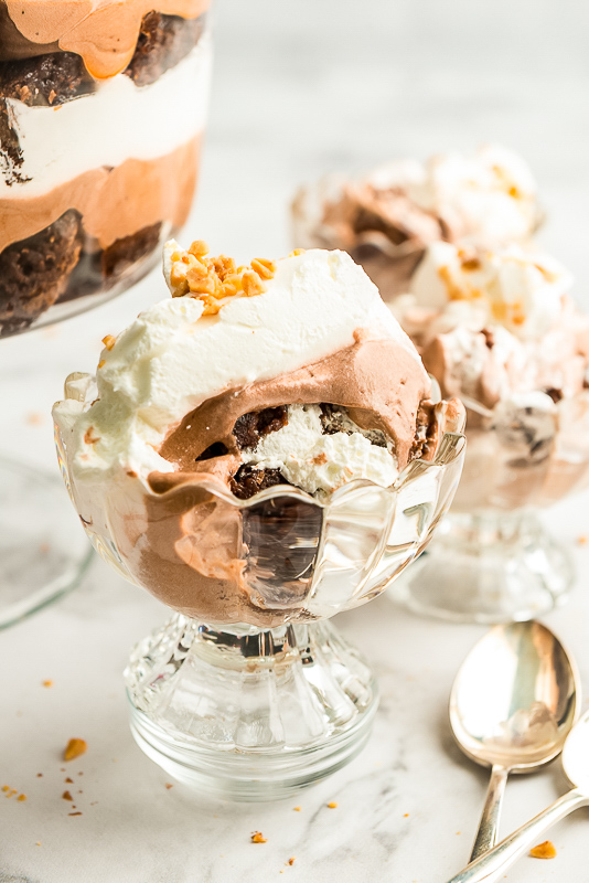 chocolate trifle in a serving dish