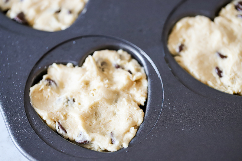 Cookie dough in a heart shaped pan.