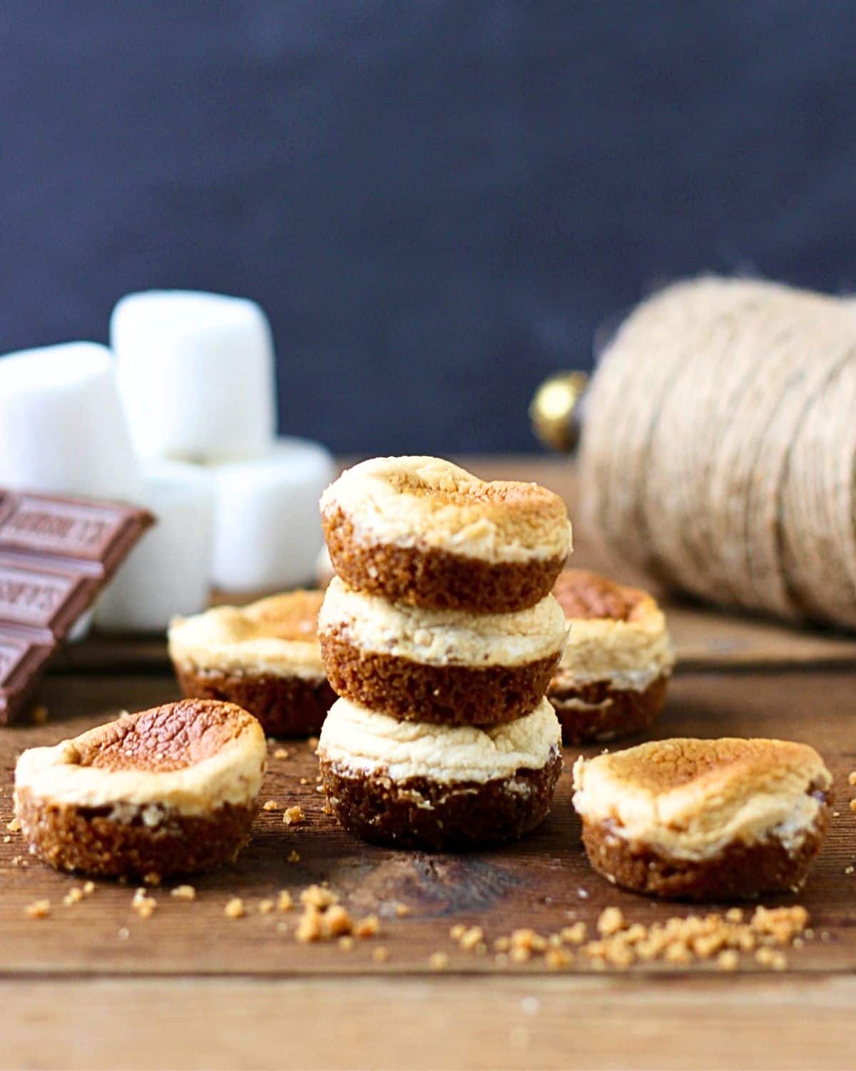 Three S'mores desserts stacked on each other.