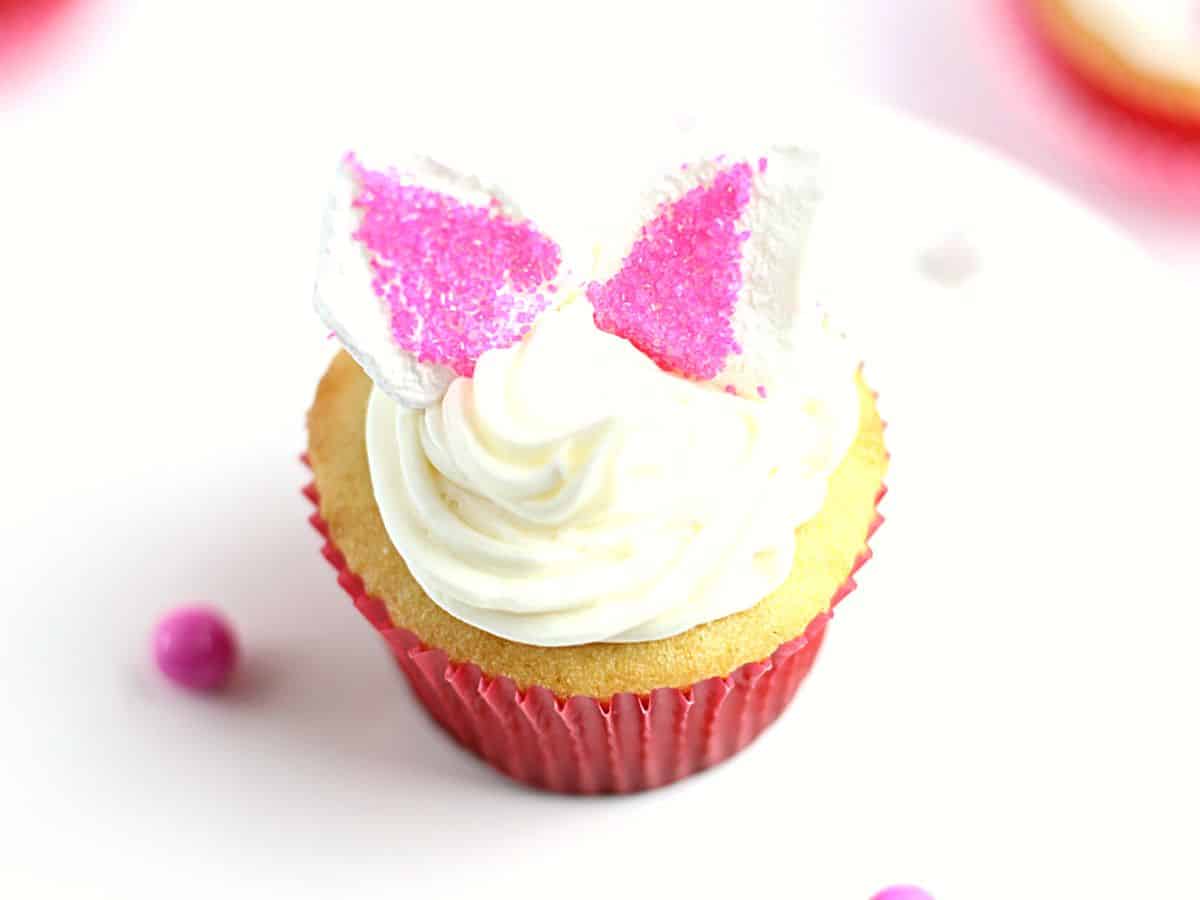 A cupcake with bunny ears.