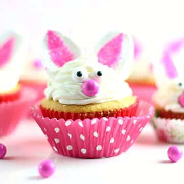 Easter bunny cupcake with marshmallow ears.