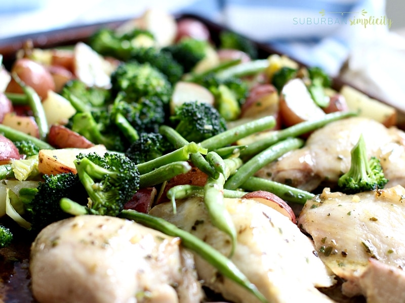 One pan chicken and veggies in a pan.