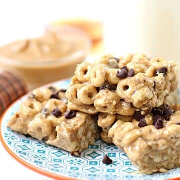 Plate of homemade cheerios bars.