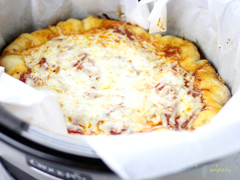 Crockpot pizza with cheese.