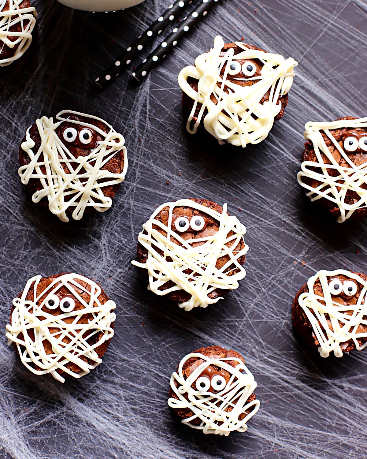 Halloween brownies in the shape of mummies.