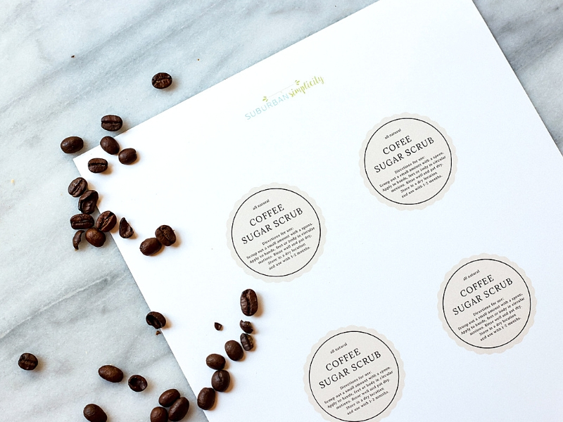 Printable tags for coffee sugar scrub.