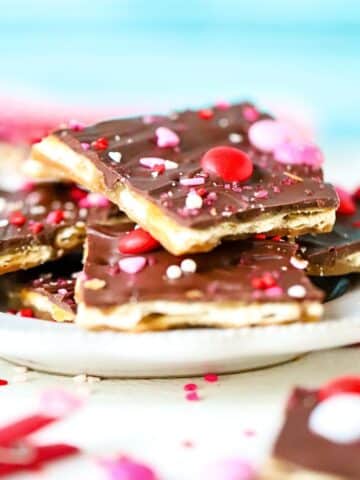 Plate of Valentine's Day Chocolate toffee candy.