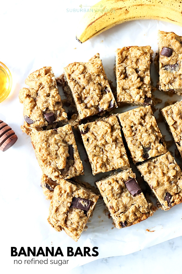 banana oatmeal bars cut into squares.