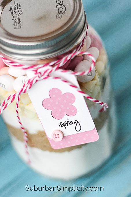 Easter cookies in a jar with a tag and bow