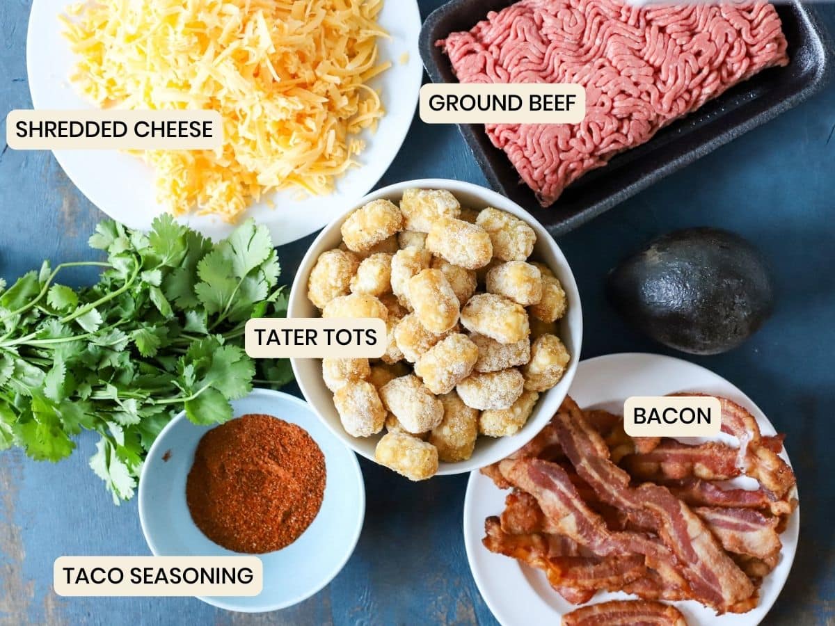 Ingredients to make tater tot nachos with bacon.