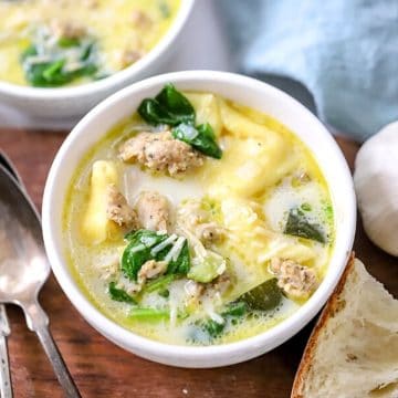 Creamy tortellini soup cooked in an instant pot.