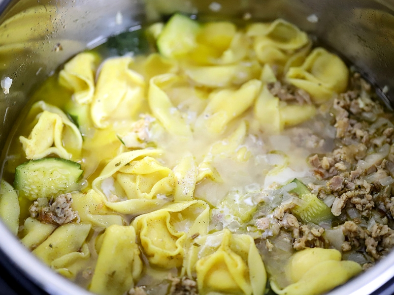 Instant Pot Tortellini cooked in pressure cooker.