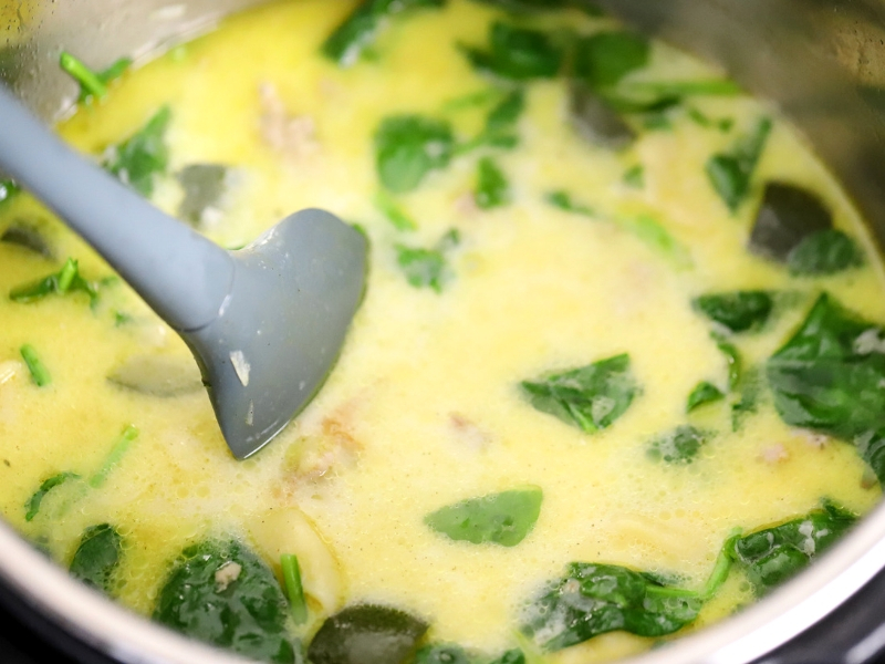 Creamy broth for Instant Pot Tortellini Pasta.