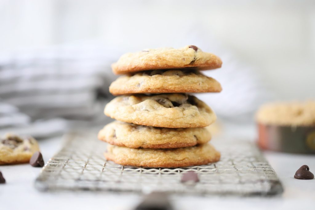 5 Chocolate Chip Cookies stacked together