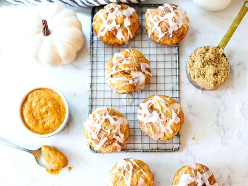 pumpkin pie bombs with icing drizzle