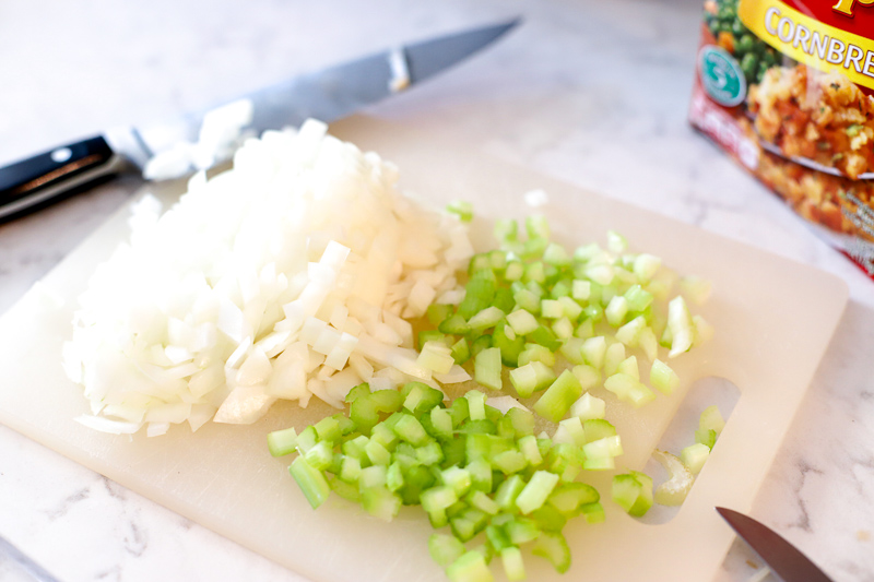 chopped onions and celery