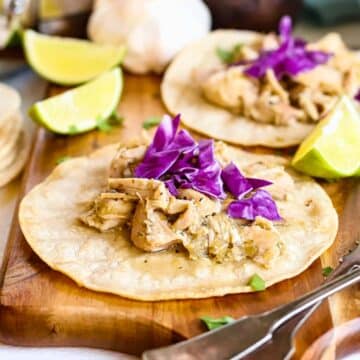 Taco with creamy salsa verde chicken filling.