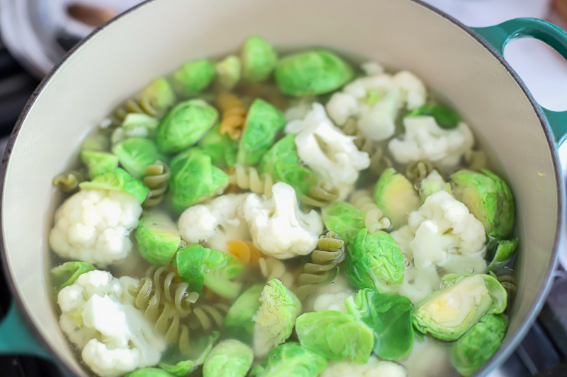 pasta and vegetables in water