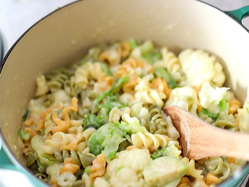 Veggie Mac and Cheese in a pot ready to eat.