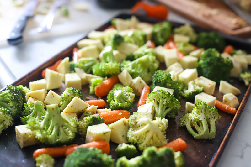 vegetables on a baking pan