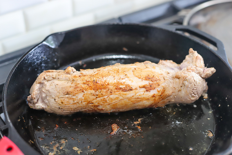 pork loin in a cast iron pan