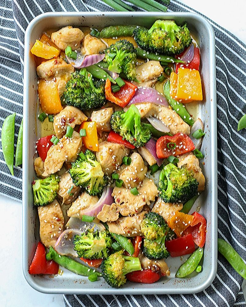 sheet pan full of Asian Sesame chicken