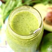 Healthy salad dressing in a mason jar.