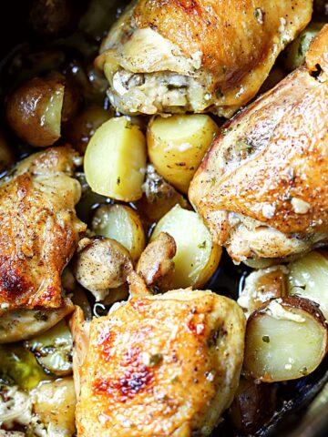 chicken and potatoes in the crock pot.