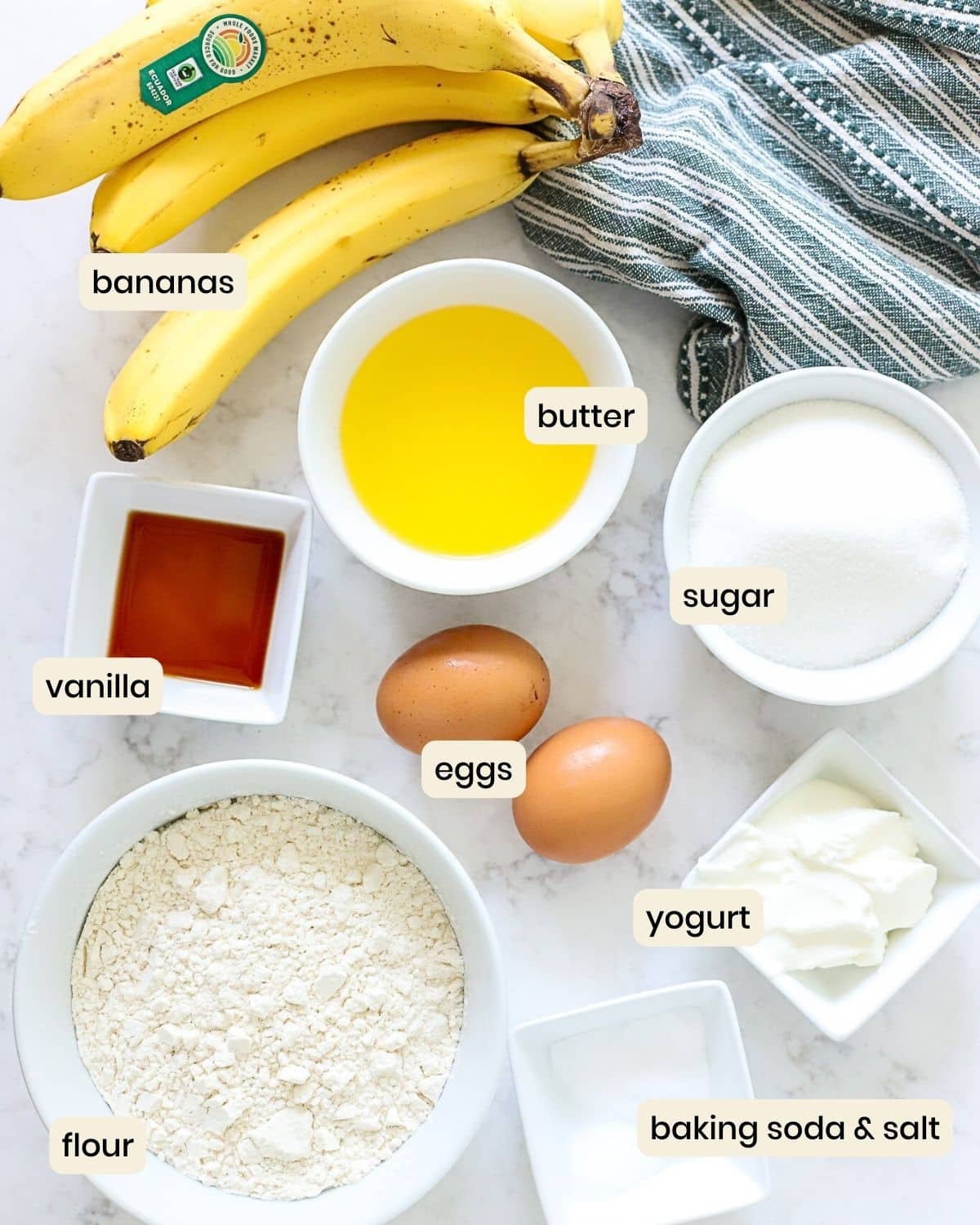 Ingredients to make banana bread.