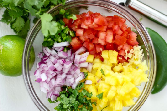 Ingredients for salsa made with pineapple