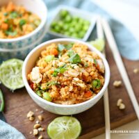 Thai Chicken Quinoa Bowls with Peanut Sauce is healthy and easy to make in 20 minutes! This one-pot recipe is quick and flavorful! It's gluten-free and wonderful for meal prepping.