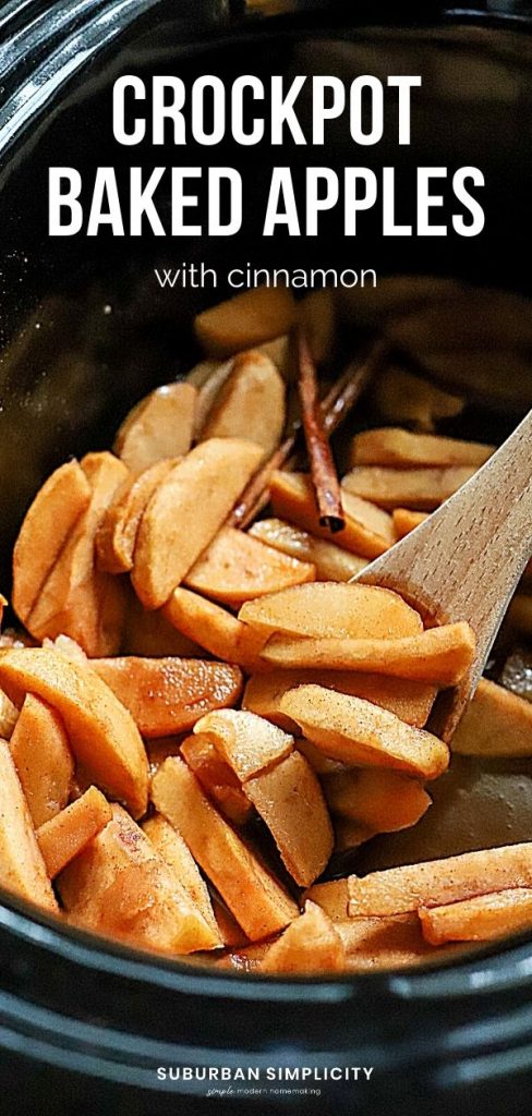 Crockpot Apples with Cinnamon takes minutes to prep and tastes fantastic. These slow-cooked, tender and flavorful apples are great for breakfast on oatmeal and pancakes or served with ice cream for dessert!