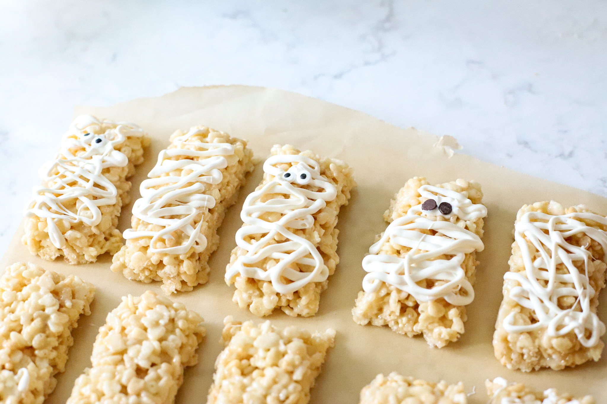 Mummy Treats on parchment paper